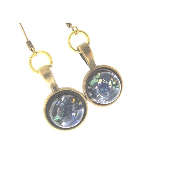 Bronze nickel free blue gold galaxy earrings - stainless steel nickel free hook - Picture 3 of 9